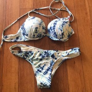 White and blue marble bathing suit